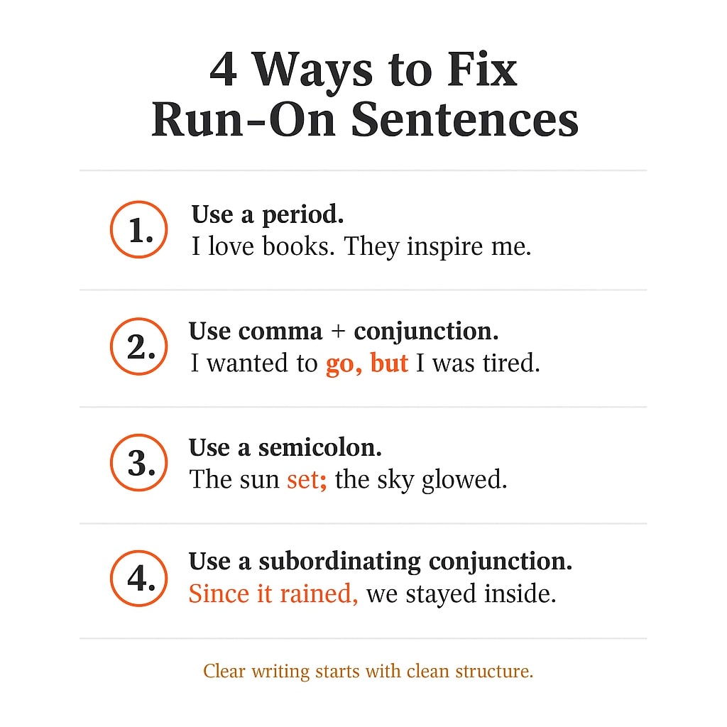 ways to fix run on sentences