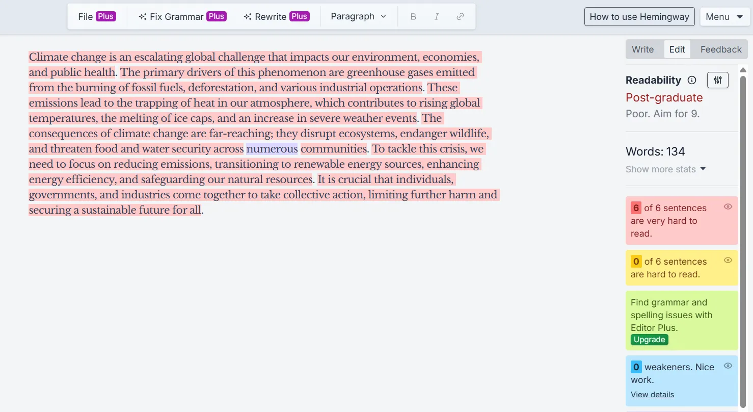 grammarly text readability result