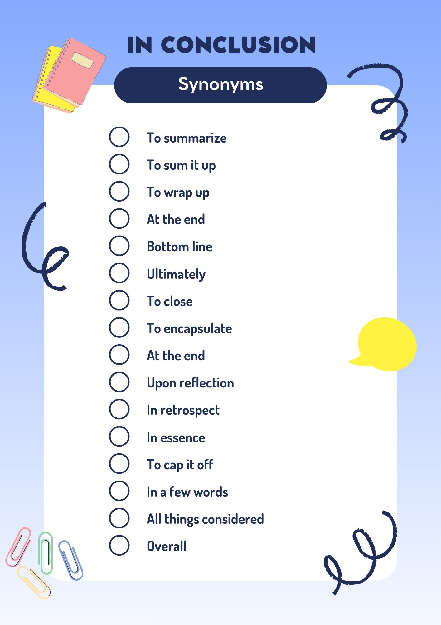 In conclusion synonyms