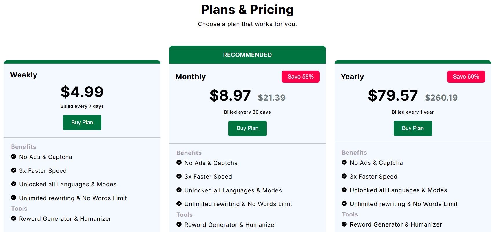 pricing plan