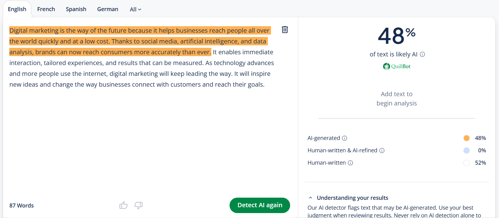 Quillbot AI detector