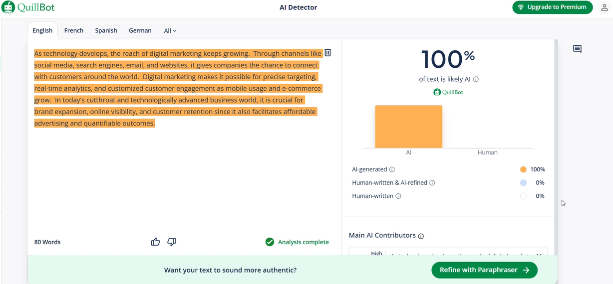 quillbot failing to bypass AI detection