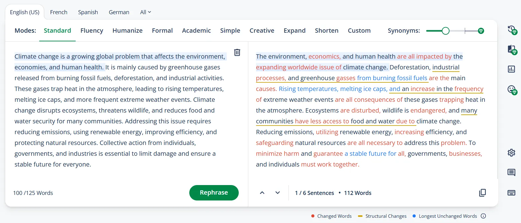quillbot rewording results