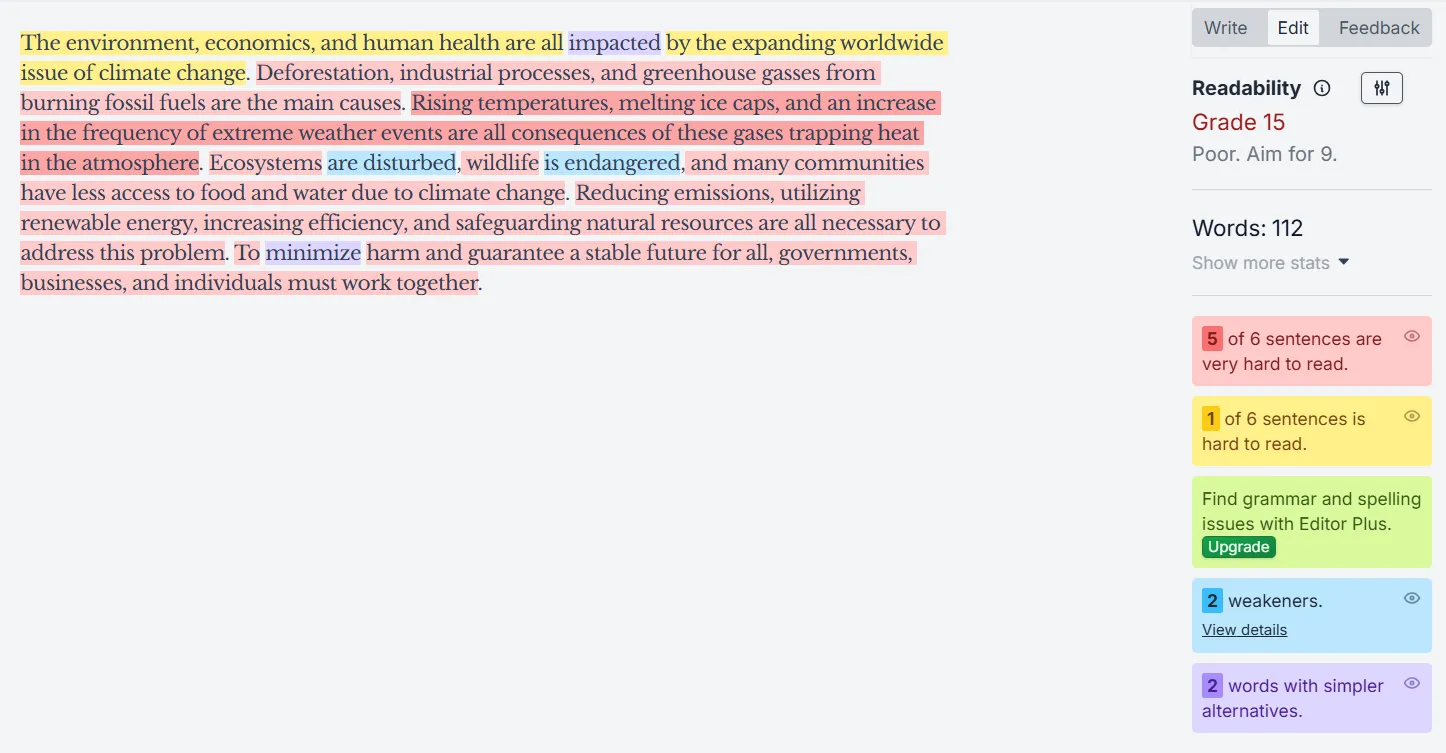 quillbot text readability result