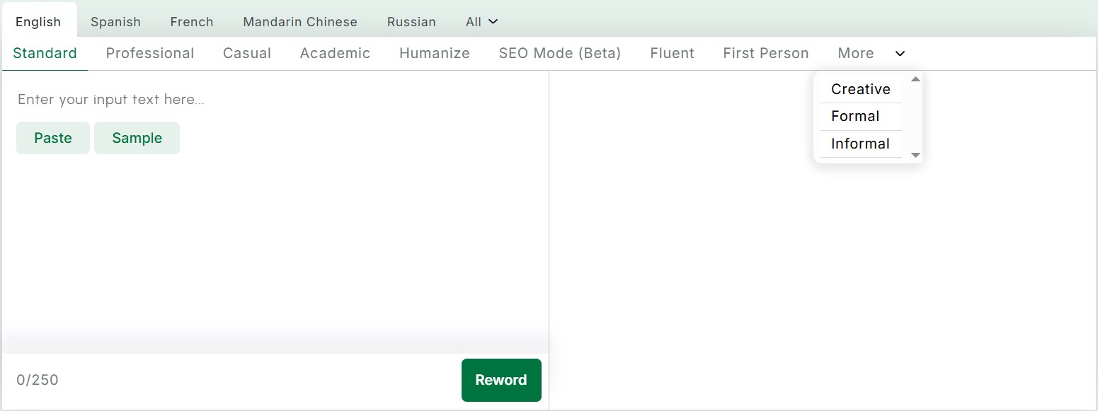 reword generator modes