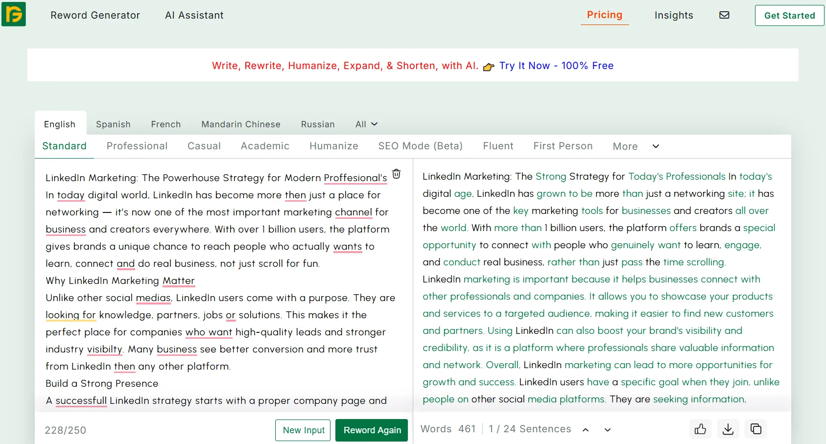 reword generator tone