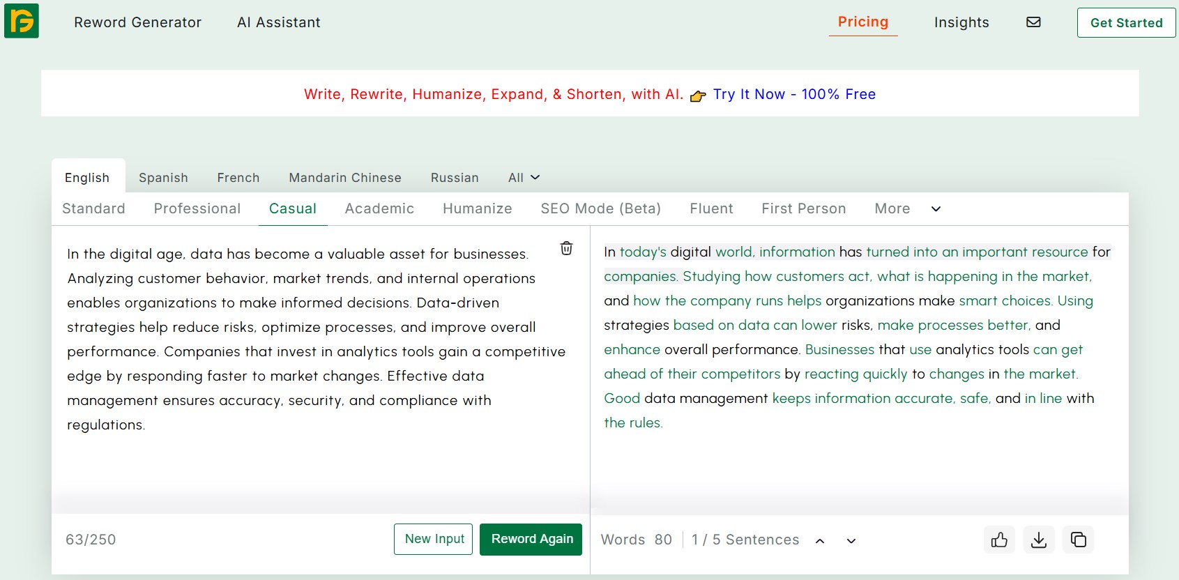 reword generator result