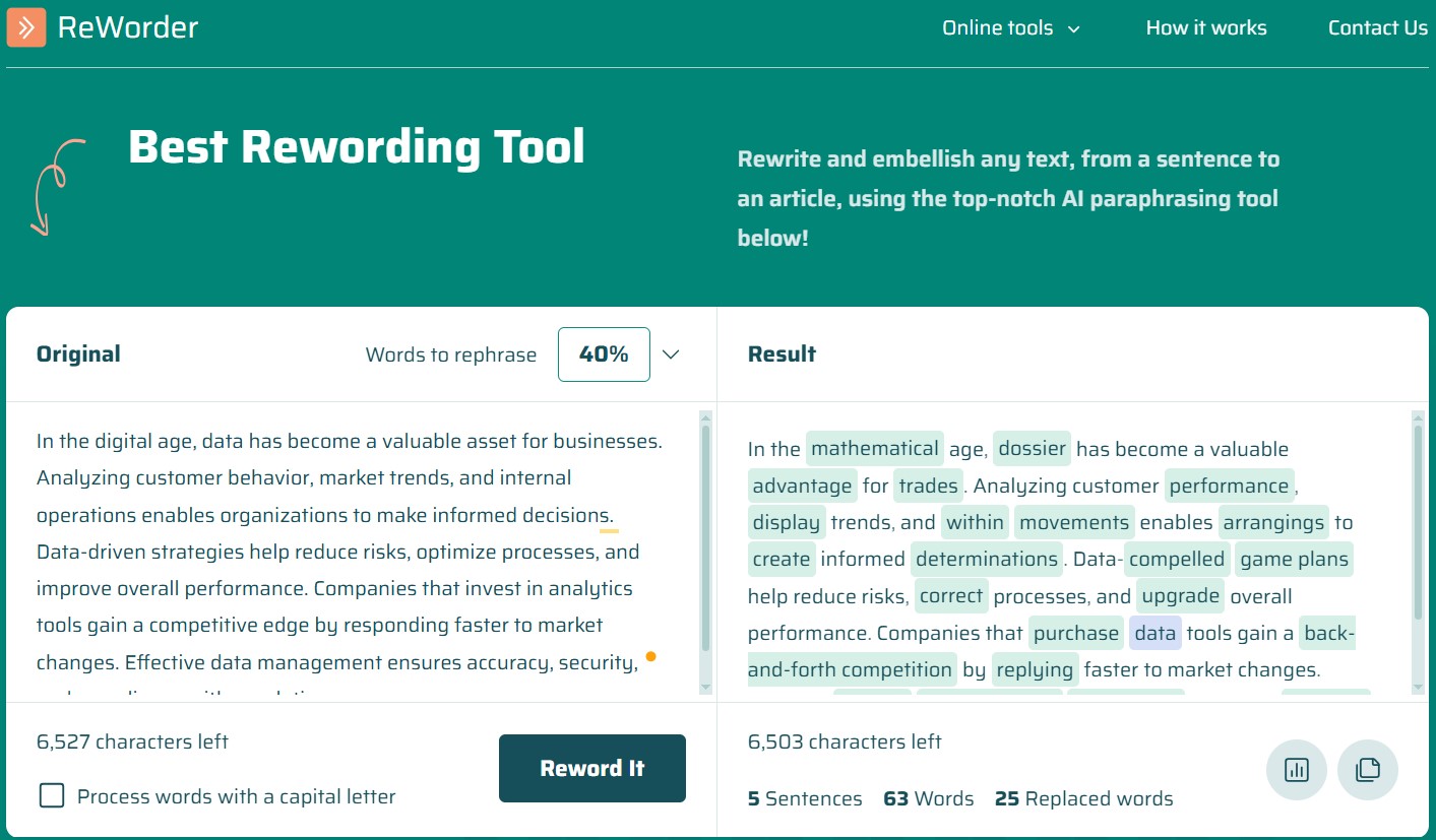 reworder tool result