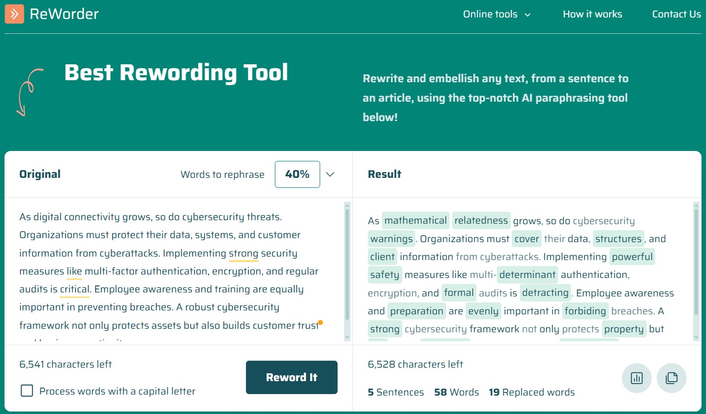 reworder tool result