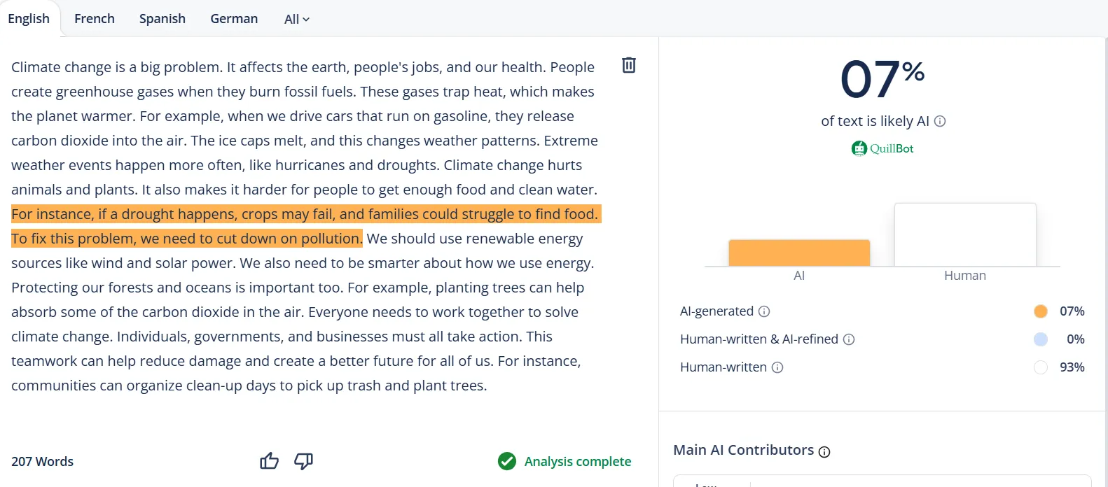 rewordgenerator text ai detection result