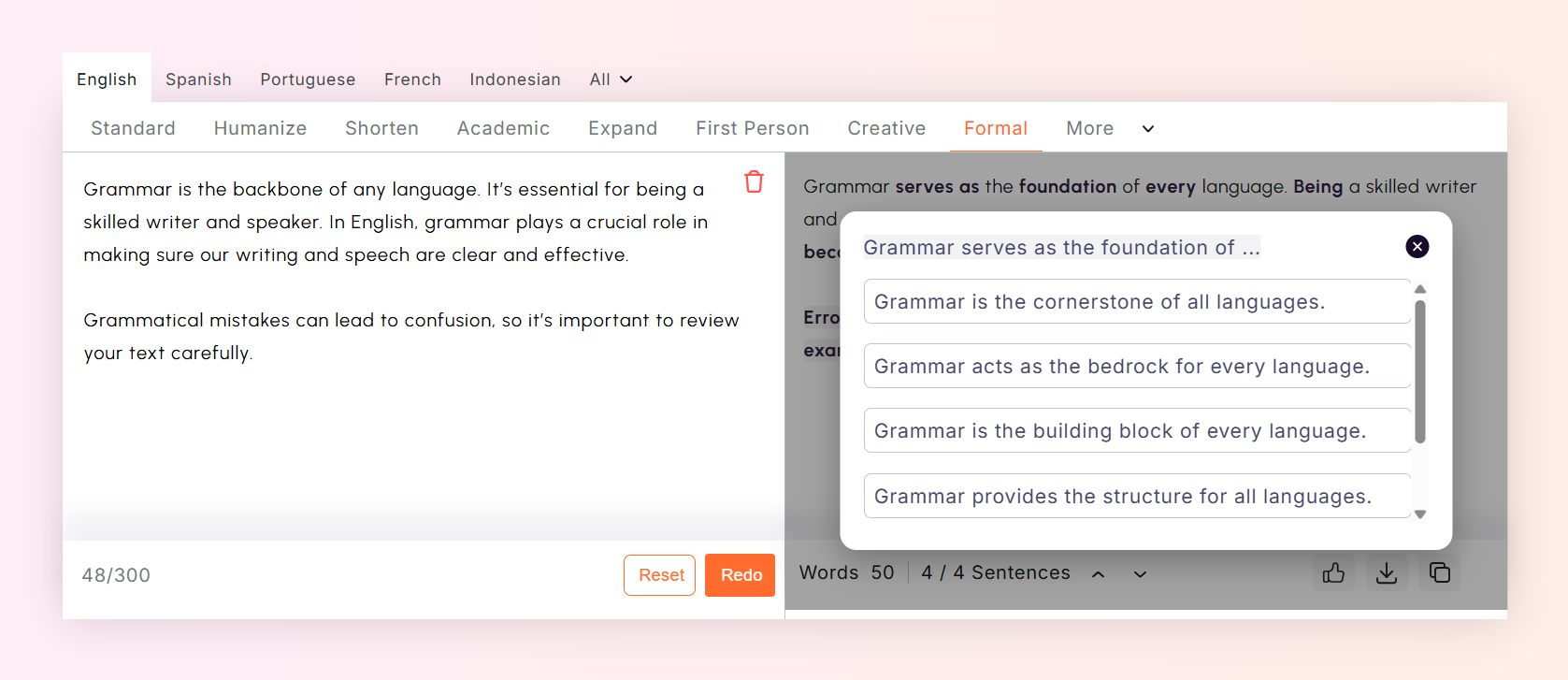 rewriteway paragraph rewriter tool additional options