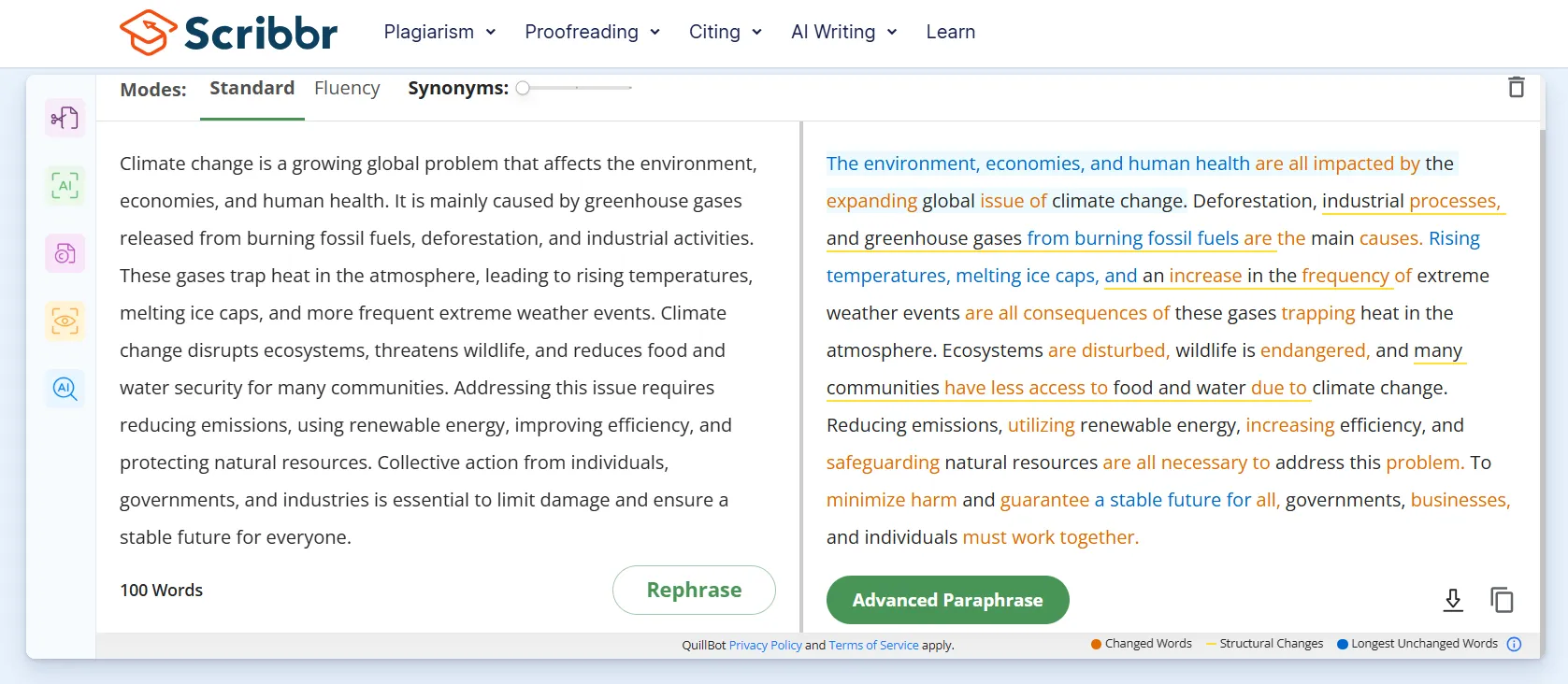 scribbr rewording result