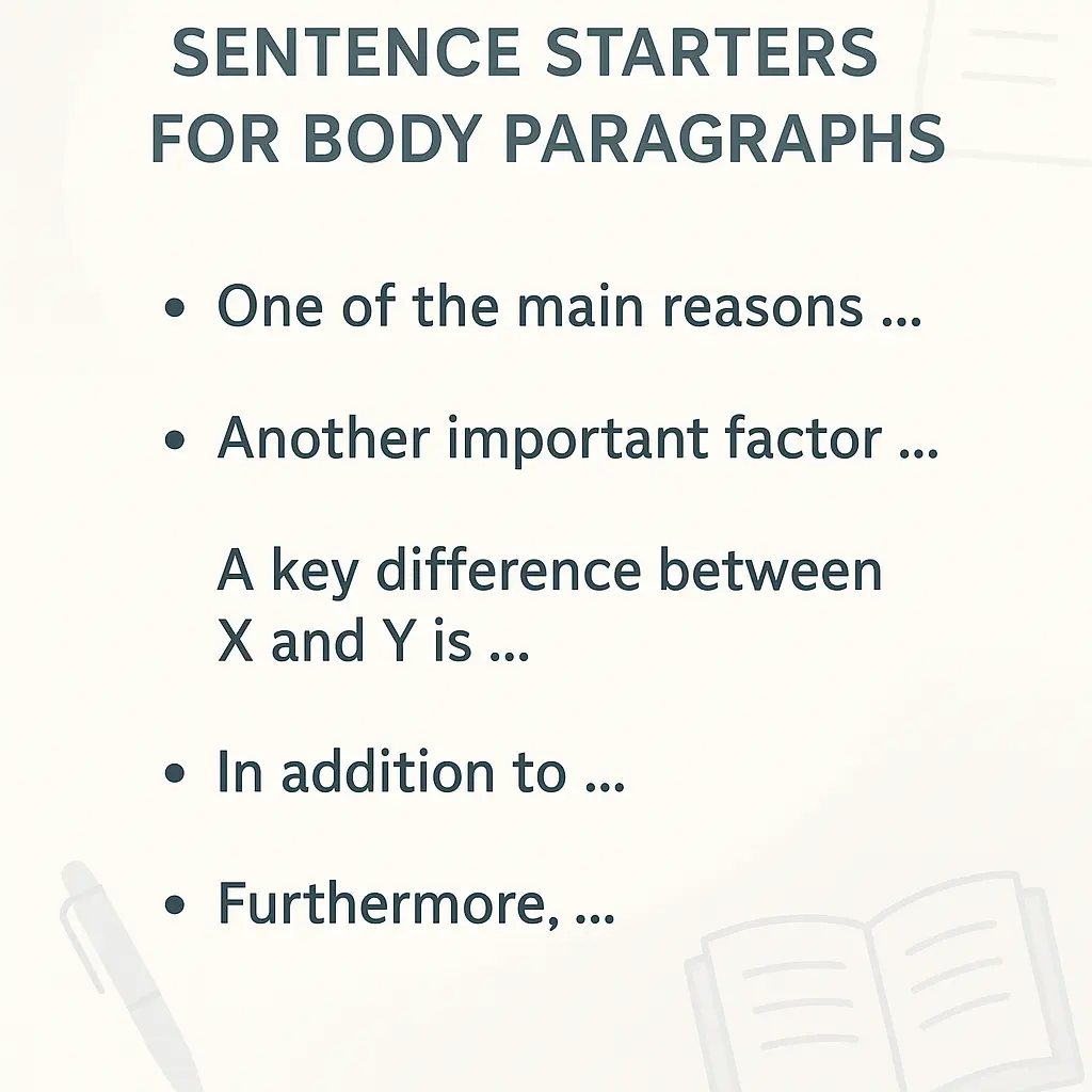 Sentence starters for essay body paragraph