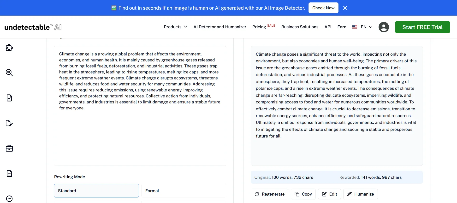 UndetectableAI rewording result