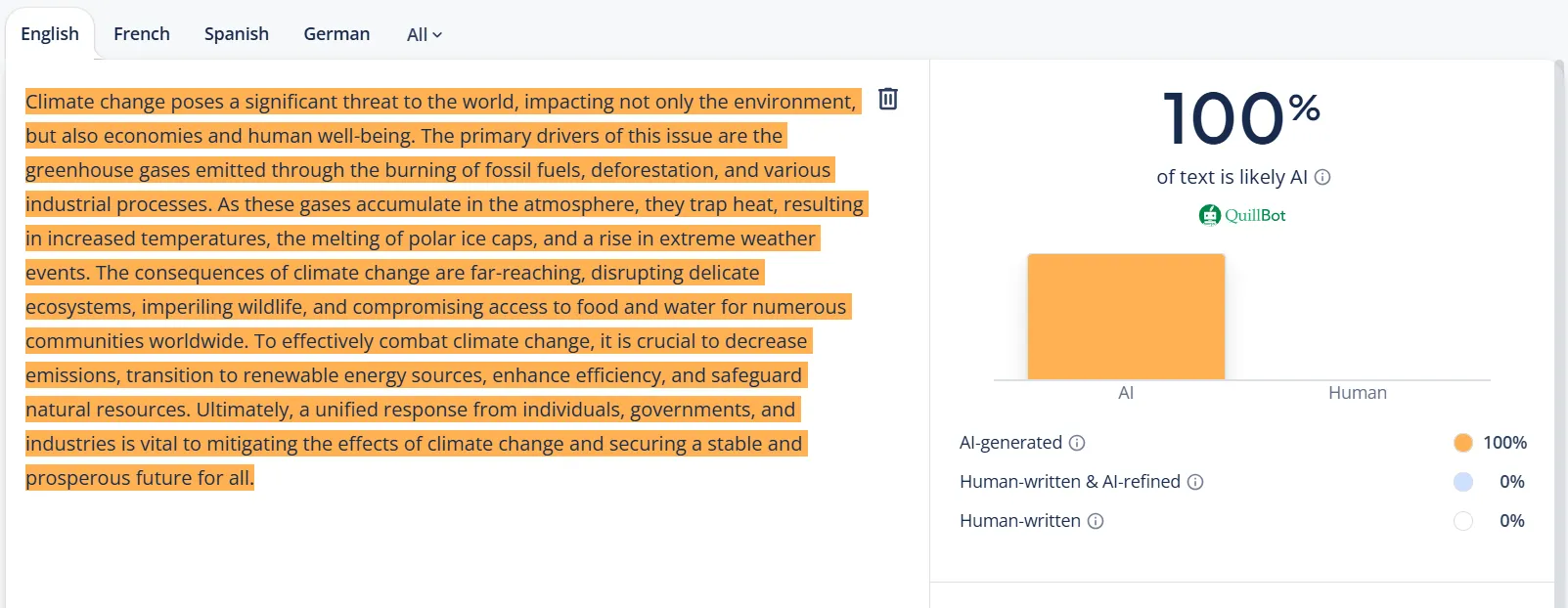 undetectableai text ai detection result